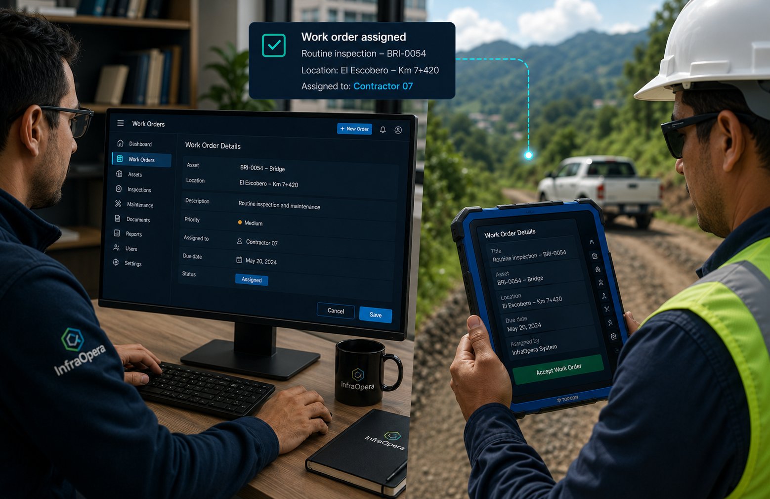 Work order assigned to a contractor in InfraOpera
