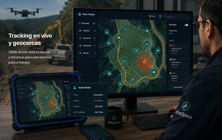 Live tracking and geofences: location of team and resources in real time
