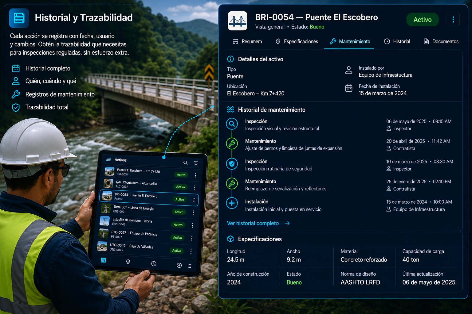 Historial y auditoría de un activo con trazabilidad completa