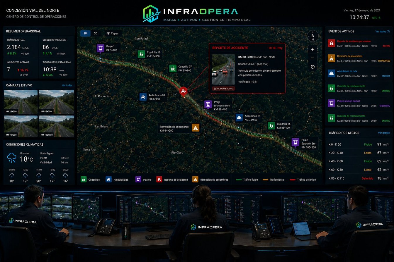 Centro de control de operaciones de una concesión vial — InfraOpera